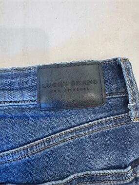 (5) Pair of Lucky Brand & J crew Men's Dark Blue Slim Jeans with Leather Patch.